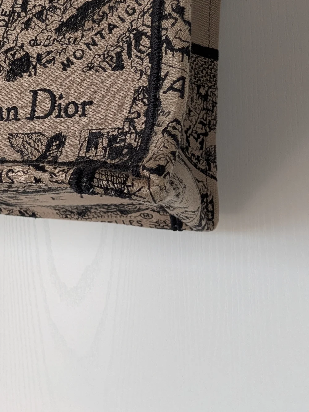 Dior Medium Book Tote In Plan De Paris Embroidered Black And Beige Canvas